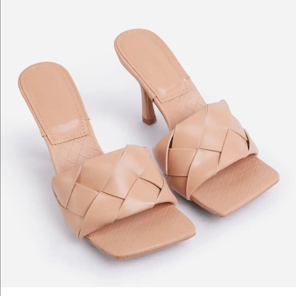 EGO TURNTUP WOVEN SQUARE PEEP TOE MULE IN NUDE FAUX LEATHER